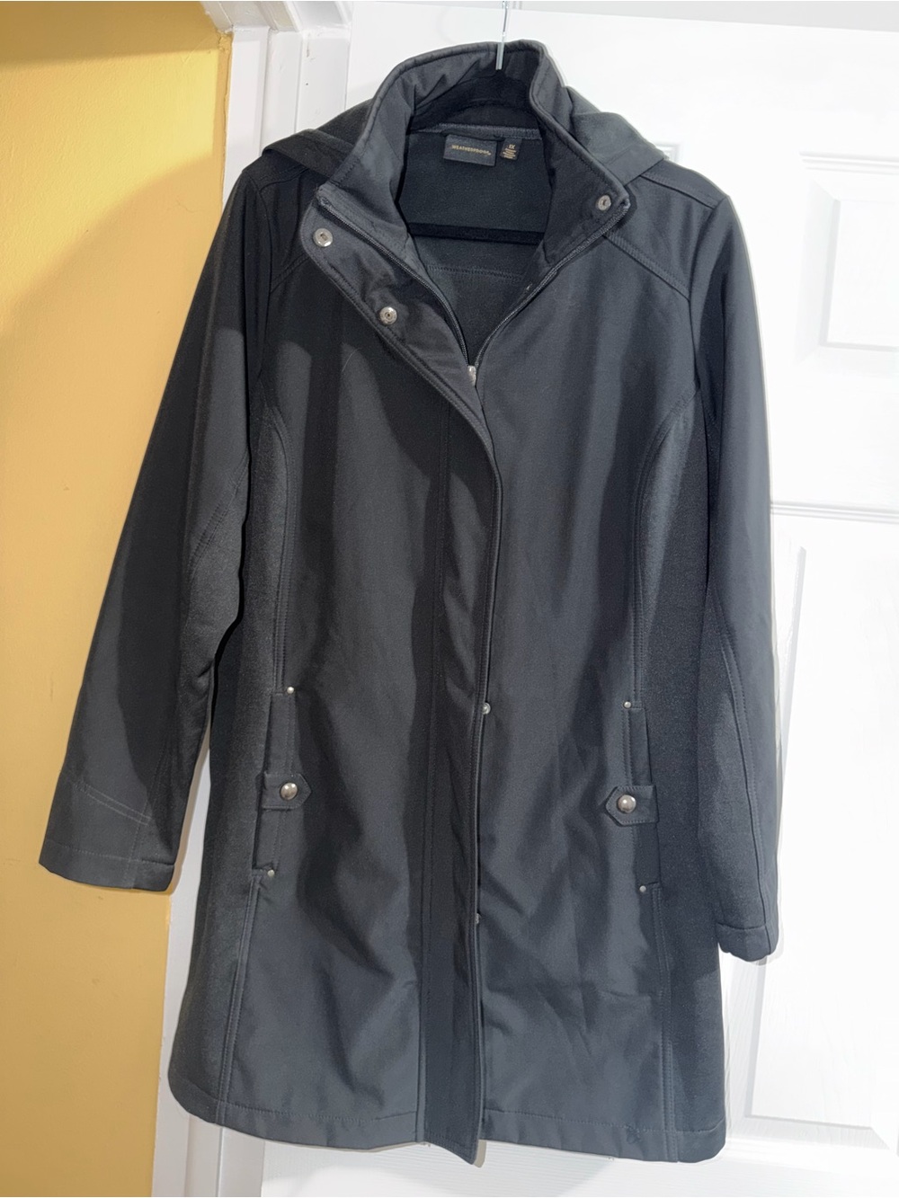 Weatherproof Black Hooded Mid-Length Trench Coat